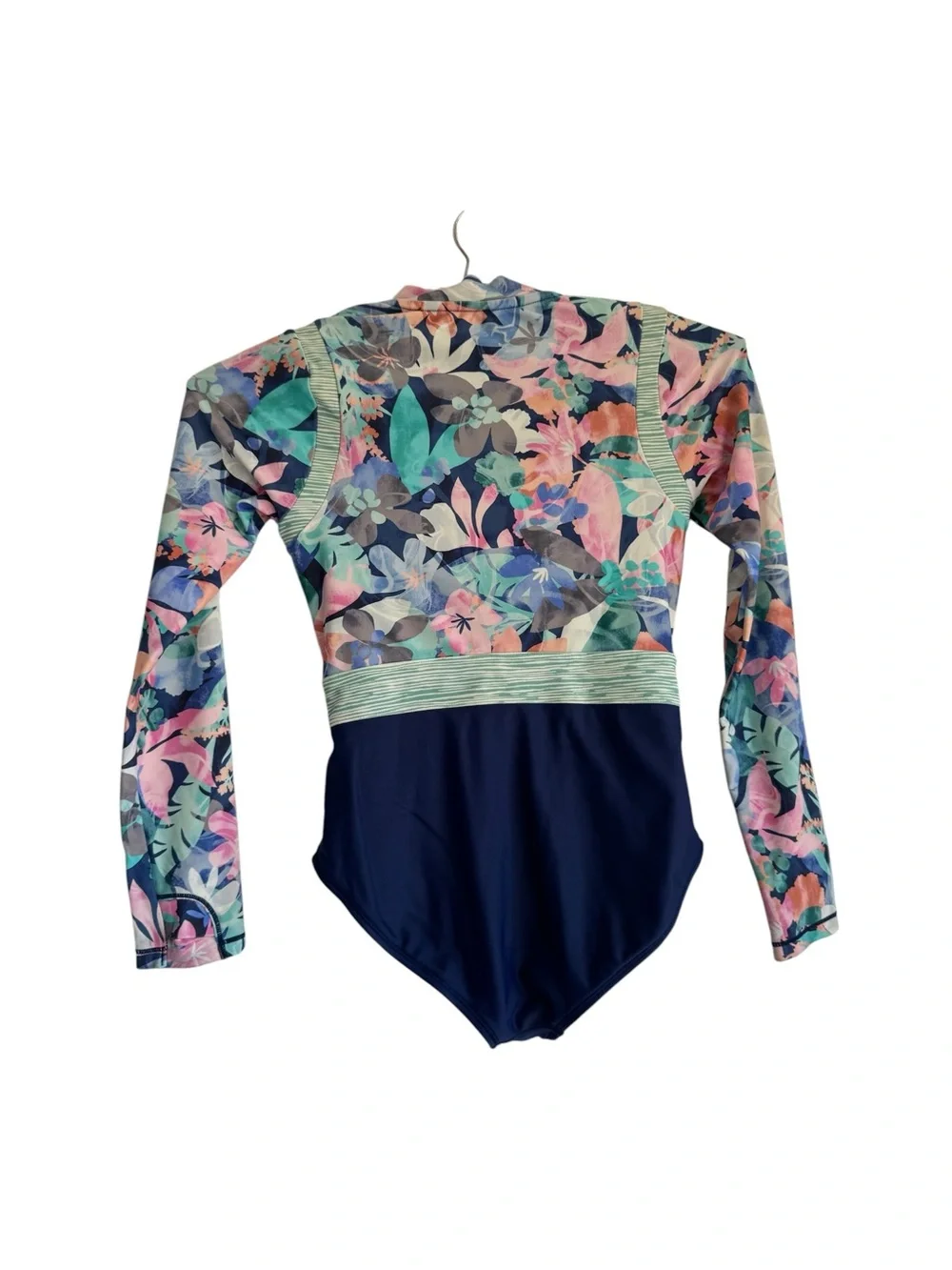 Athleta Girl Patchwork Floral Print Zipup Swim Rash Guard One Piece Suit Size M